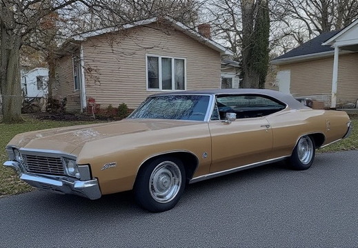 Tan Chevrolet Impala parked on a paved driveway 